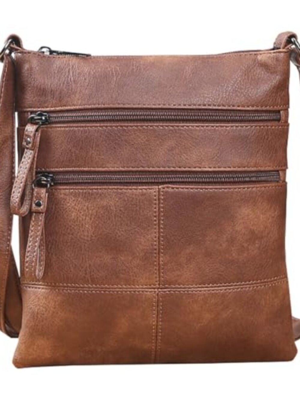 PU Leather Crossbody Bag Small Multi Zip Pockets Sling Purse Women